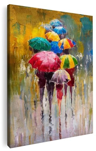Artmazing | Regenschirm Bild bunt | S-Art Bilder | Regenschirm Bilder Modern | Leinwandbilder XXL Wohnzimmer | Wandbild Regenschirm Deko XXL | Bild Leinwand XXL | buntes Poster für Wand
