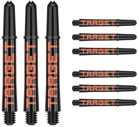Target Darts Pro Grip Tag Shaft (9er Pack) Multipack Shafts, Professionelles Dart-Zubehör, Dart Shaft Set - Schwarz & Orange, Mittlere Länge (40.5mm)