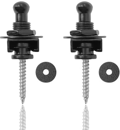 Musiin Gitarrengurtschloss, Knopf-Gitarrengurtschloss Set mit sicherem Schnellverschluss, aus Metallmaterial, geeignet für E-Gitarre, Bass, Akustikgitarre (2er-Pack) (Schwarz)