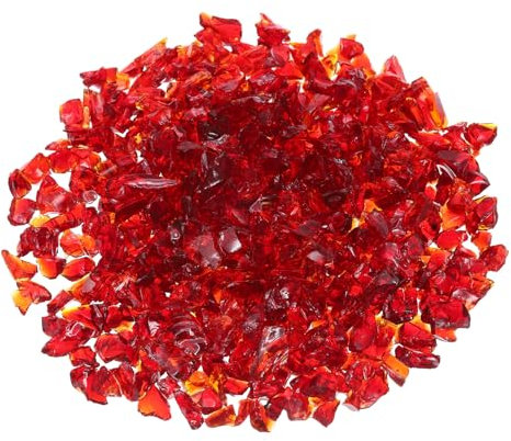 sourcing map 0.66 Pound Fire Glass Stone, 6-9mm High Luster Reflective Fire Pit Glass Rocks for Fireplace Fire Pit Table Home Garden Decoration, Vase Filler, Landscaping, Red
