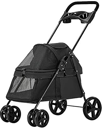 Hundebuggy Haustierbuggy für Katzen mit Getränkehalter Hundebuggys für kleine Hunde Hundekinderwagen Kinderwagen Buggy mit Regenschutz Atmungsaktiver Hund