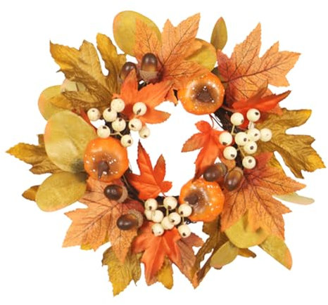 Herbstkerzenringe 12 Zoll Herbst Kerze Kranz Ahornblätter und Beeren Thanksgiving Kerzenhalter für Halloween Hochzeit Herzstück Tür Thanksgiving Dekor Keine Schnur Licht