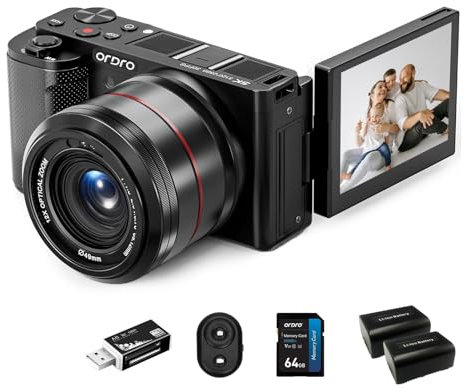 ORDRO G730 Mirrorless Camera with 5K Videos, AF/MF, 12X Optical Zoom, 3.2-inch Vari-angle Screen Mirrorless Digital Camera with 64GB Card