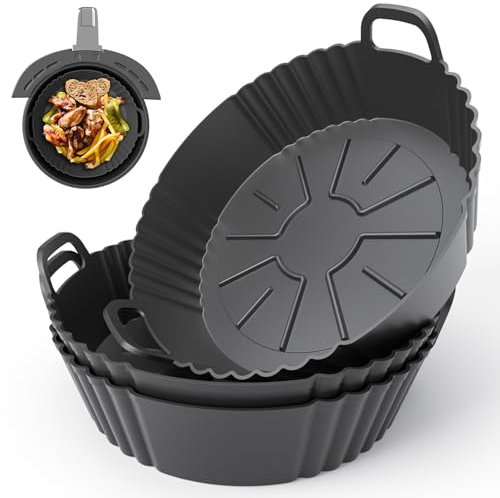 PINTAUR Round Silicone Air Fryer Liner 3Pack for 3.8-5L, Ninja AF100UK & T17021 Silicone Liners, Reusable Air Fryer Accessories Food Grade Liner, Compatible with Ninja, Tower, COSORI, Tefal, Aigostar