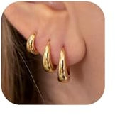ZHESHY Gold Ohrringe Set Damen 3 Paar 14K Vergoldete Silber 925 Klein Creolen Ohrstecker Hängend Ohrringe mit Zirkonia Wasserfest Hypoallergen Goldene Stecker Mehrere Piercings Schmuck für Frauen