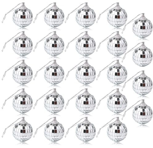 Weihnachtsanhänger 24 Stück Mini Discokugel Weihnachtsbaum Anhänger, Spiegelkugel 3cm Disco Kugel Deko Weihnachtsbaumanhänger für Deko Anhänger Weihnachten, Partydekorationszubehör
