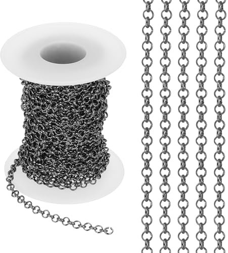 PATIKIL 16.4Ft Circle Link Chain, 4mm Chain Roll Curb Chain Jewelry Making Links Spool Metal Craft Chain Necklace Chains for DIY Making Accessories Necklace Bracelet Earring, Black