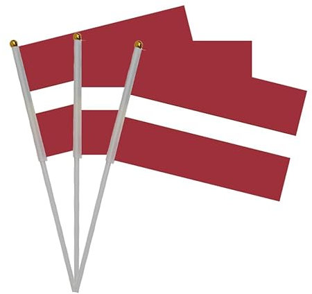 Pandiui23 20-teiliges Lettland-Flaggen-Set mit Stab, Rot, 14 cm x 21 cm, Patriotisch, Nationalfeiertag, Paraden, Dekoration, Geschenke