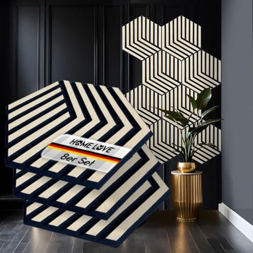 HOME LOVE® Wandbild aus Holz 8er Set | Hexagon Akustikplatten | 3D Gaming Wanddekoration | Akustikpaneele als Deko | Dekoration für Wohnzimmer Flur | Wandpaneele als Akustikbild | Dekoartikel groß