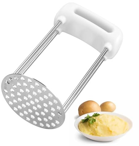 VirtuGro Schiacciapatate Acciaio Inox Schiacciapatate Professionale Schiacciapatate Manuale Lavabile in Lavastoviglie Schiaccia Patate con Manico Anti-Scivolare per Frutta e Verdure Bianco