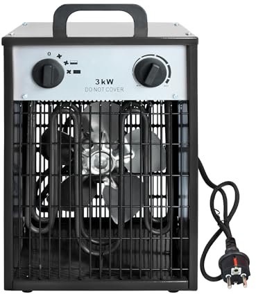 FIVMEN 3KW Heizlüfter Elektroheizung mit 4 Heizstufen Elektroheizer Bauheizer mit Integriertem Thermostat Elektrische Heizung Heater für Räume 10-30 m³, Schwarz