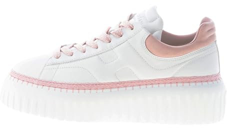 Hogan Donna Sneaker H-Stripes in Pelle Bianco e Rosa Color Bianco Size 36.5
