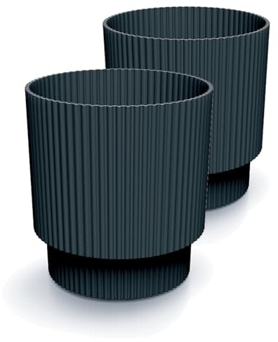 Tymar Blumentopf, Übertopf, 2er-Pack, Runde Form (DBMIN Anthrazit, ø 20 cm)