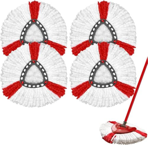 Cabezal de Repuesto para Fregona Vileda Turbo- Microfibra Triangular Recambio Fregona- Compatible con Todos los Suelos - Lavable a Máquina -Uso en Húmedo y Seco (Rojo 4 Pieza)