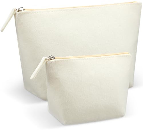 Xuniea 2 Stück Filz Kosmetiktasche Reise Rohlinge zum Beplotten Damen Schminktasche Multifunktion Kosmetikbeutel Federmäppchen Geschenke zum Muttertag Hochzeit Schulabschluss(Cremefarben,M+S)
