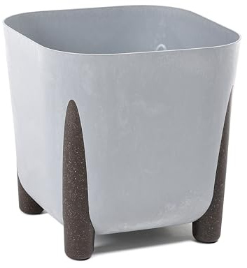 Planter with Water Drain, Width 21 cm, 6 L, Modern Flower Pot with Stylish Feet, Plastic Plant Pot for Indoor and Outdoor Use, Concrete Look Grey