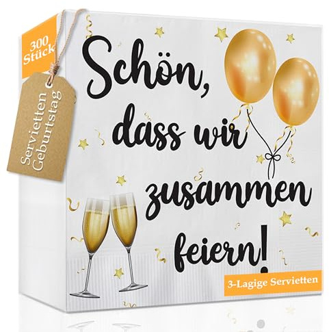 300 Stück Servietten Schön Dass Wir Zusammen Feiern, Servietten Geburtstag Mann, 33 x 33 cm - 3-Lagige Weich