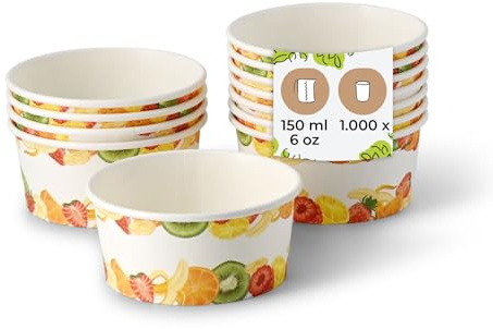 BIOZOYG coppette per gelato in cartone 1000 pezzi 100 ml Ø 92 mm stampate - Coppe per dessert rivestite monouso - Coppe per snack da asporto: dessert, gelaterie, candy bar, yogurt, frutta, waffle