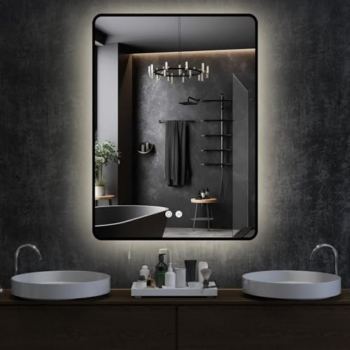 ApeJoy Badspiegel Led Beleuchtung Rechteck 70x100/100x70cm, Wandspiegel mit Antibeschlag und mit Touch Schalter, Licht Wechsel 2700-6500K Warmweiß-Kaltweiß-Neutral Memory Funktion [Energieklasse F]