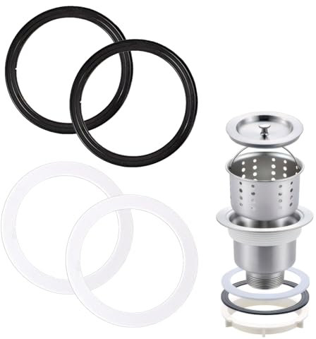 4PCS Sink Plug Rubber Seal - 110mm O-Ring Gasket - Rubber and Sponge Seal Ring for Basin Strainer Kitchen Bathroom - Black White