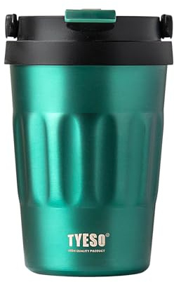 TYESO Stainless Steel Portable Tumbler with Flip Lid,Travel Mug with Concealed Carry Handle, Leakproof Insulated Coffee Cup (GREEN, 17 OZ)