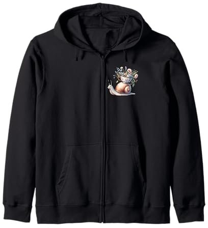 Cute Whimsical Snail with Teacup Flowers Illustration Zip Hoodie