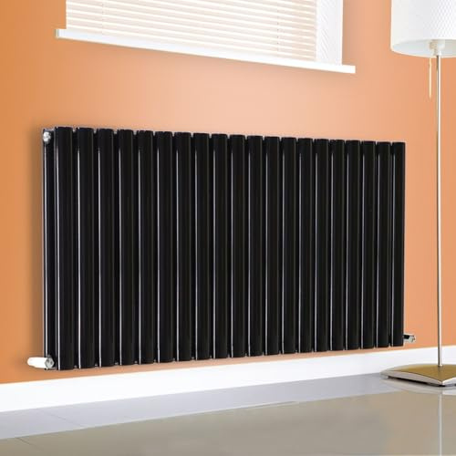 Horizontal Vertical Designer Radiator Oval Column White Anthracite Tall Upright Rads (Double - 400 x 1200mm, Black)