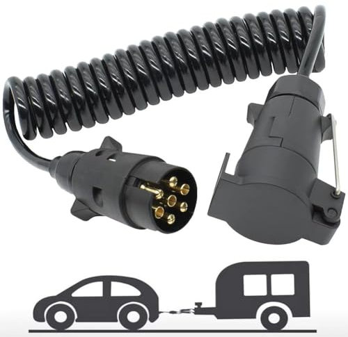 Câble d'extension spiralé à 7 broches pour remorque - 1,30 m - Câble d'extension mâle vers femelle - Connecteur de circuit