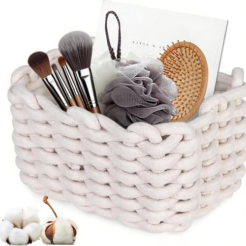 Doukesh Aufbewahrungskorb Geflochten Baumwollseil 18x14x13CM Korb Geflochten Klein Korb Badezimmer Wickeltisch Organizer Körbchen Aufbewahrung für Kinderzimmer Wohnzimmer Bad