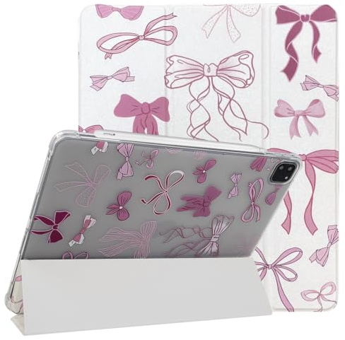 NITITOP Coque pour iPad Pro 6/5/4/3(2022/2021/2020/2018 6e/5e/4e/3e Génération 12,9 Pouces) Nœud Motif Rangement de Stylet TPU Protectrice Triple Stand Étui Housse Antichoc-Nœud Ruban2