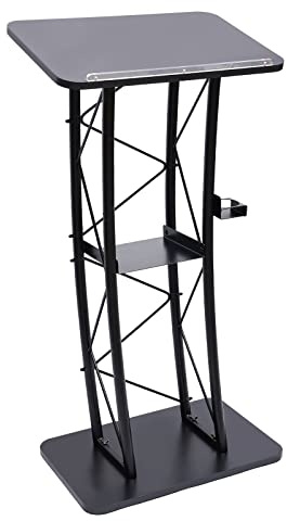 RainWeel Rednerpult Geschwungene Podium 60 x 40 x 120 cm Metall Stehpulte mit Getränkehalter, für Büro, Konferenz, Präsentation und Kirche