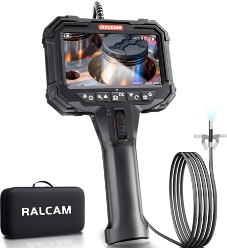 Ralcam Articulating Borescope with 5 HD Screen Endoscope Camera with Light | 5.5MM Slim Probe,8X Zoom &180° Rotation,5FT Flexible Snake Cable with 8 LEDs,Inspection Camera for Engine,HVAC,Mechanics