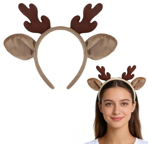Xanthelle Reh Haarreif, Reh Kostüm Damen & Rentier Kostüm, Flauschiger Geweih Haarreif Mit Tier Ohren Für Weihnachten & Halloween Cosplay