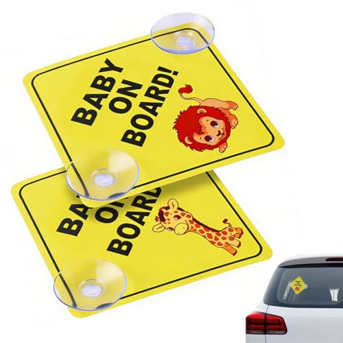 2 pegatinas para coche Bebé a bordo con doble ventosa, señal de advertencia reflectante para niños, impermeables