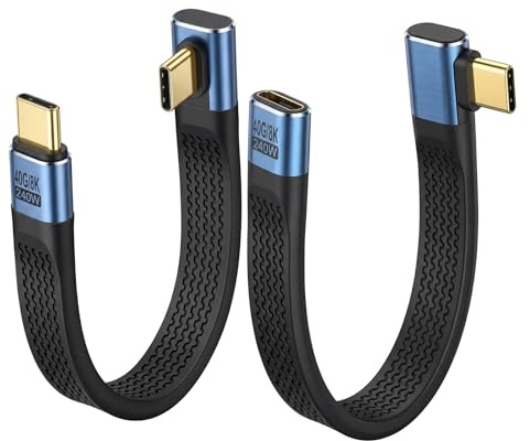 ELUTENG 240W USB C Kabel Kurz 40Gbps, 2 Stück 90° Winkel USB4.0 Flachkabel 14cm PD Schnellladen Typ C Stecker auf Typ C Buchse Thunderbolt 4 Kompatibel mit iPhone 17 16 15, Galaxy S24/S23