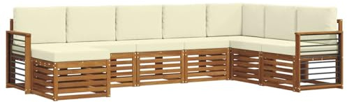 vidaXL Sofagarnituren 8 pcs Natur und Creme Massivholz Akazie, Garten-Sofa, modernes Ecksofa, robuster Outdoor-Möbel für Terrasse und Lounge, Bequeme Sitzgarnitur