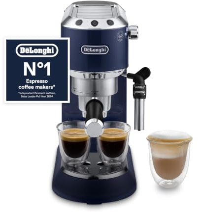 De'Longhi Dedica Style, Traditional Pump Espresso Machine, EC685BL, Blue | Compact Coffee Machine, Espresso and Cappuccino, ESE Pods Suitable, Control Panel with Buttons, Width 15cm, EC685.BL