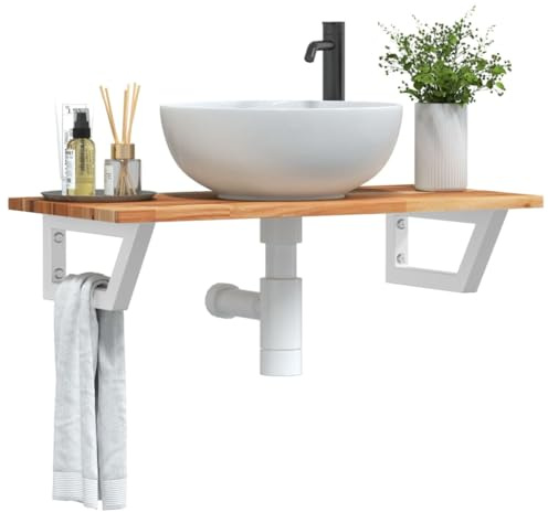 LoogCape Étagère Murale en Acier et Bois Massif d'acacia pour Meuble lavabo Salle de Bain avec Support de Rangement et Fixation Facile capacité 100 kg Design Moderne Installation Flexible idéal WC