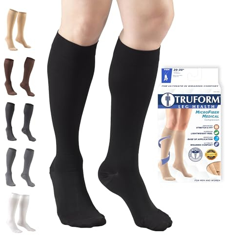 Truform 20-30 mmHg Compression Stockings for Men and Women, Knee High Length, Closed Toe, Black, X-Large (8865BL-XL)