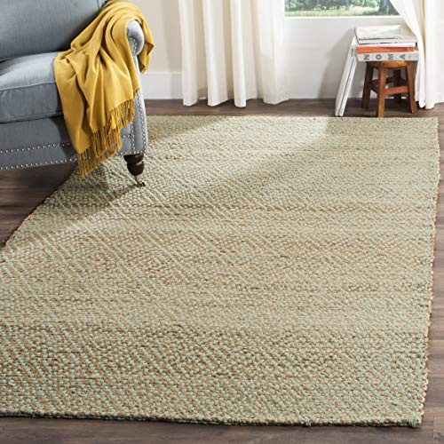 SAFAVIEH Natural Fiber Collection Accent Rug - 4' x 6', Natural & Green, Handmade Jute, Ideal for High Traffic Areas in Entryway, Living Room, Bedroom (NF453A)