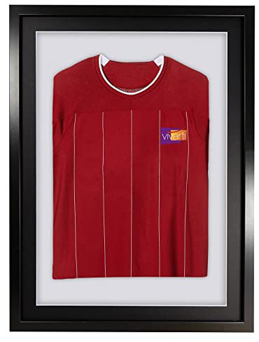 Vivarti DIY Junior 3D Mounted Sports Shirt Display Frame for Football Shirt, Rugby Shirt, Band T-Shirt Shadow Box - 50 x 70cm - Black Frame, Black Mount, White Backing Card