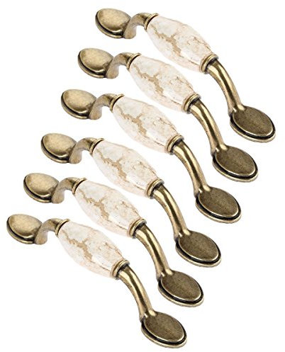 Creatwls 6pcs Antique Furniture Knobs and Handles Marble Ceramic Handle for Kitchen Cupboards Cabinet Door knobs Drawer Pulls