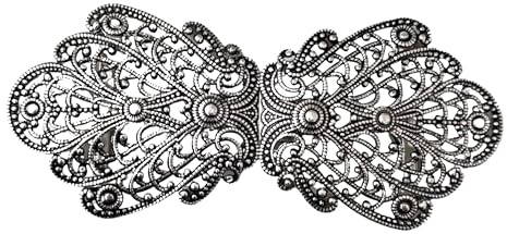Hartmann-Knöpfe elegante altsilber farbene Trachten Schürzen Dirndl Schliesse Schnalle Trachtenschliesse Haken Metall 100mmx45mm (1 Stück)