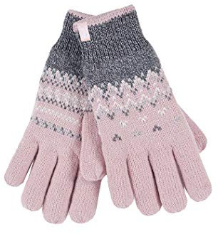 HEAT HOLDERS - Damen Winter Fleece Strick Elegant Norwegermuster Handschuhe (M/L, Coral (Trondheim))