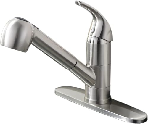 UFAUCET Kitchen Faucet with Pull Out Sprayer, Low Profile Stainless Steel Single Handle Brushed Nikcel Utility Laundry Sink Faucet 1 or 3 Hole Grifo De Cocina