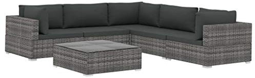 vidaXL 6-delige Loungeset met kussens Poly Rattan grijs
