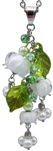 Damen Kette Anhänger Blüte Maiglöckchen Weiß Blume Lampwork Frühling #MB052