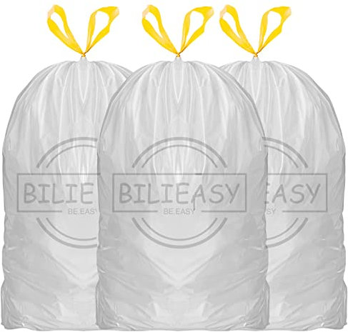 BLIEASY Zugband-Müllbeutel, 50 Liter, 5 Rollen mit je 20 Beuteln, Weiß