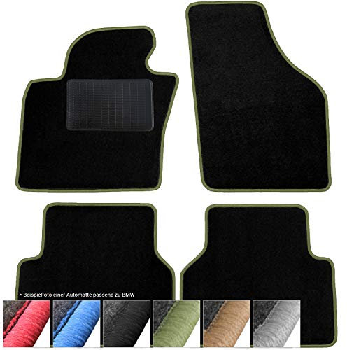 moto-MOLTICO Fußmatten Auto - Velours Autoteppiche passend für Mini One Cooper (2001-2006) - 4-teiliges Set - Schwarze Automatten mit Grünen Ziernähten