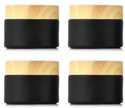 Lot de 4 pots à crème en verre givré noir de 30 g pour échantillon de maquillage, cosmétiques, récipient avec doublure intérieure pour crème visage, lotion, fard à paupières 4 bâtonnets en plastique